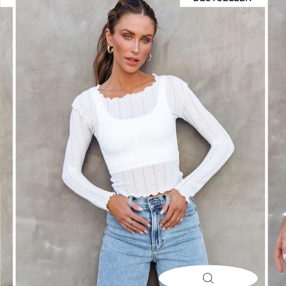 Storia White Long Sleeve Layered Knit Top